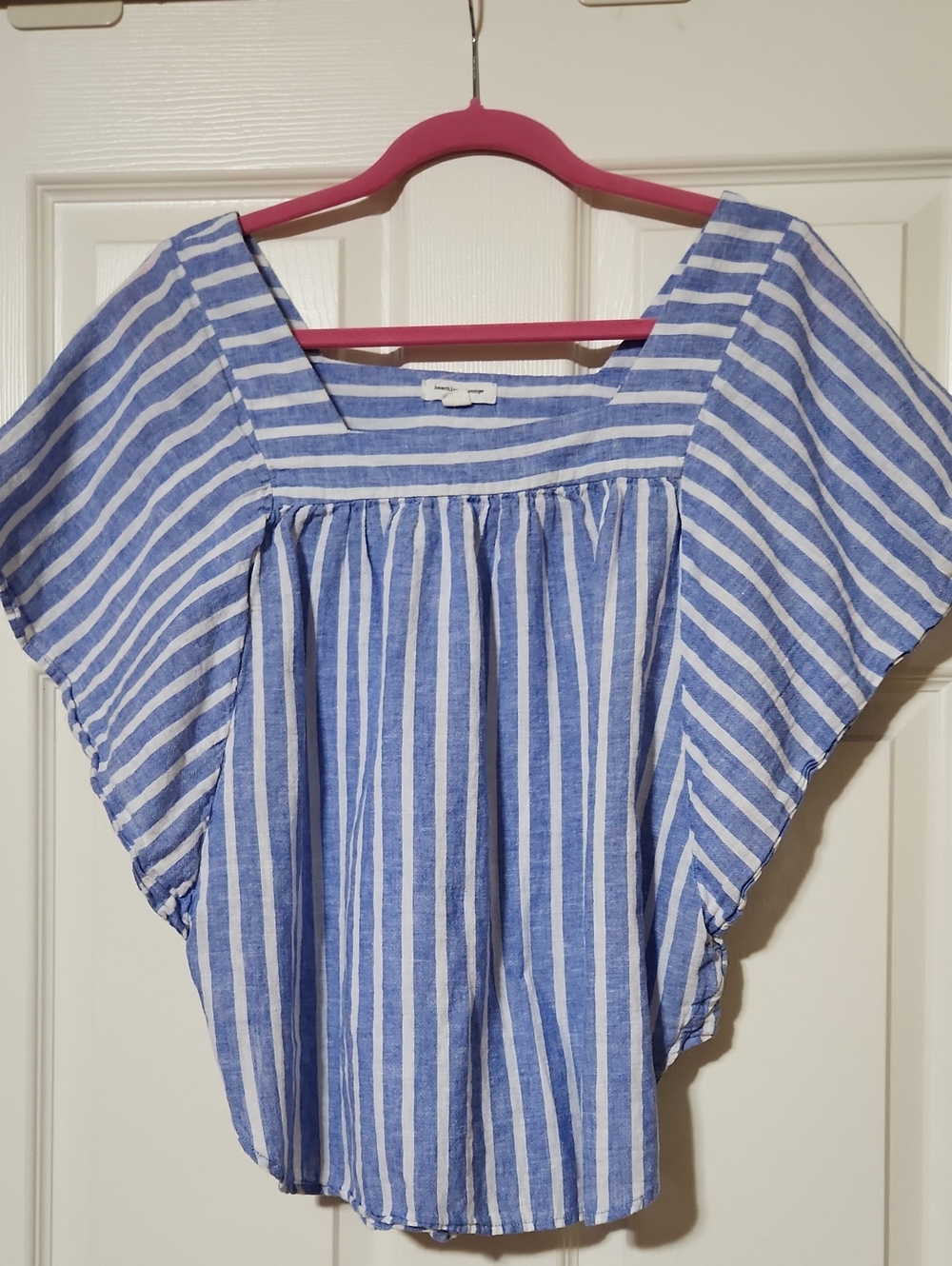 beachlunchlounge Blue and White Striped Square-Neck Blouse